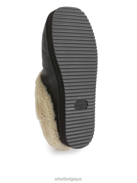 ARKET pantoufles en cuir à poils femmes noir/blanc cassé T46DR524 chaussure