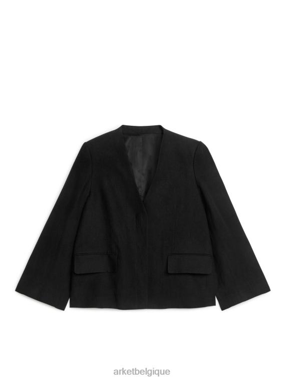 ARKET blazer en lin sans col femmes noir T46DR489 vêtements