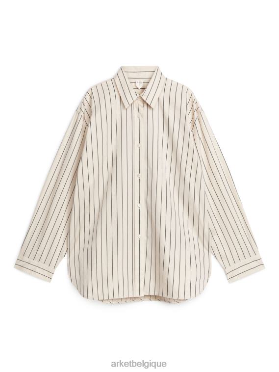 ARKET chemise décontractée en popeline femmes beige clair/noir T46DR60 vêtements