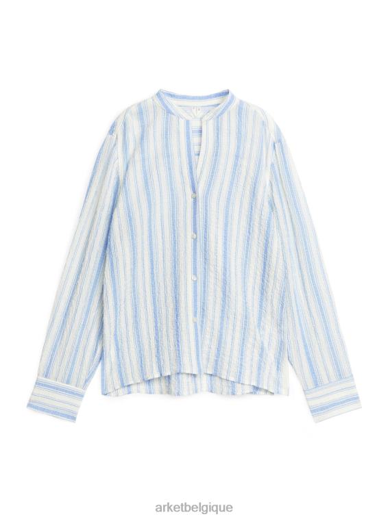 ARKET chemise en coton froissé femmes blanc bleu T46DR13 vêtements