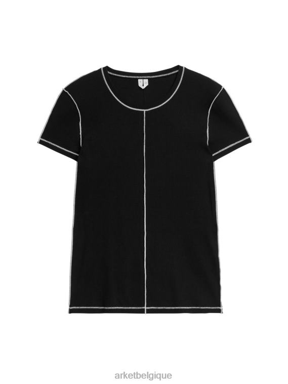 ARKET t-shirt slim en coton femmes noir blanc T46DR310 vêtements