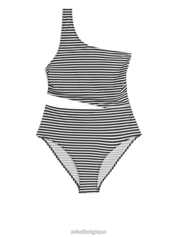 ARKET maillot de bain asymétrique à découpes femmes blanc cassé/noir T46DR605 vêtements