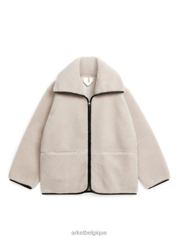 ARKET veste en cuir à poils détaillés femmes beige clair/noir T46DR477 vêtements
