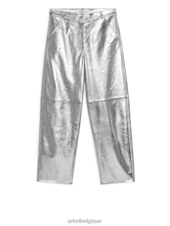 ARKET pantalon en cuir métallisé argenté femmes argent T46DR212 vêtements
