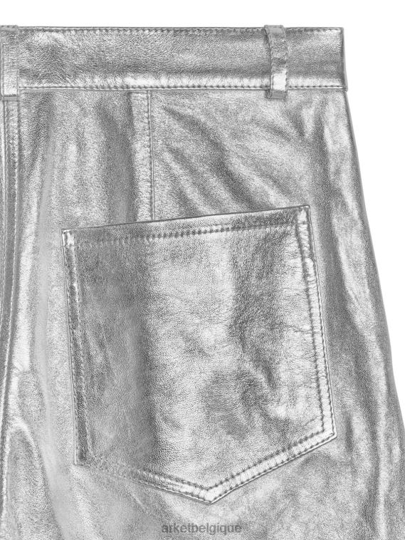 ARKET pantalon en cuir métallisé argenté femmes argent T46DR212 vêtements