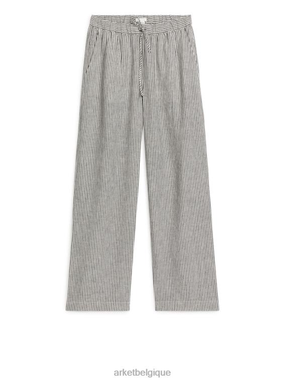 ARKET pantalon en lin à cordon de serrage femmes blanc cassé/noir T46DR175 vêtements