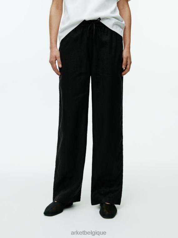 ARKET pantalon en lin à cordon de serrage femmes noir T46DR176 vêtements