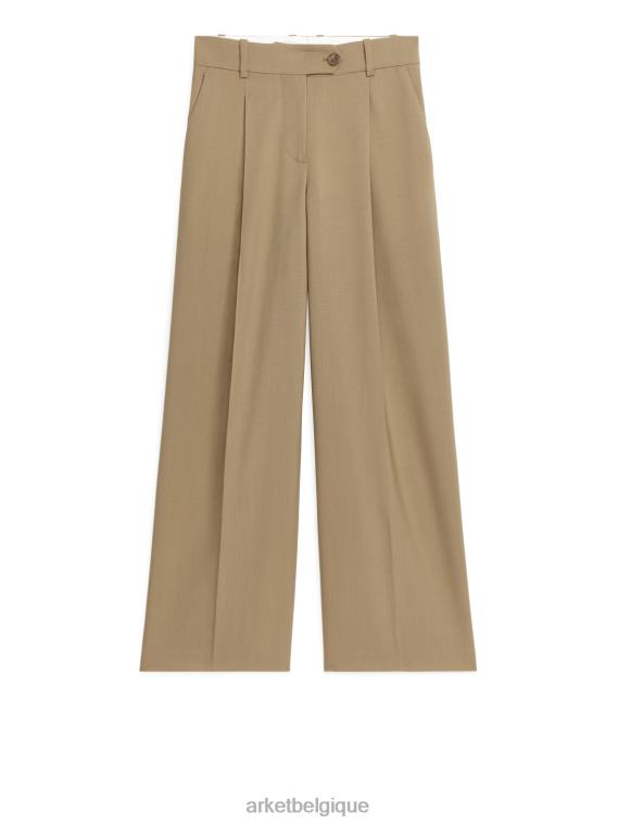 ARKET pantalon large en laine hopsack femmes Beige foncé T46DR214 vêtements