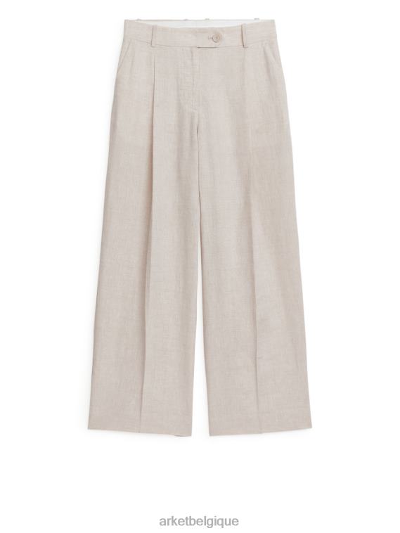 ARKET pantalon large en lin femmes beige clair T46DR194 vêtements