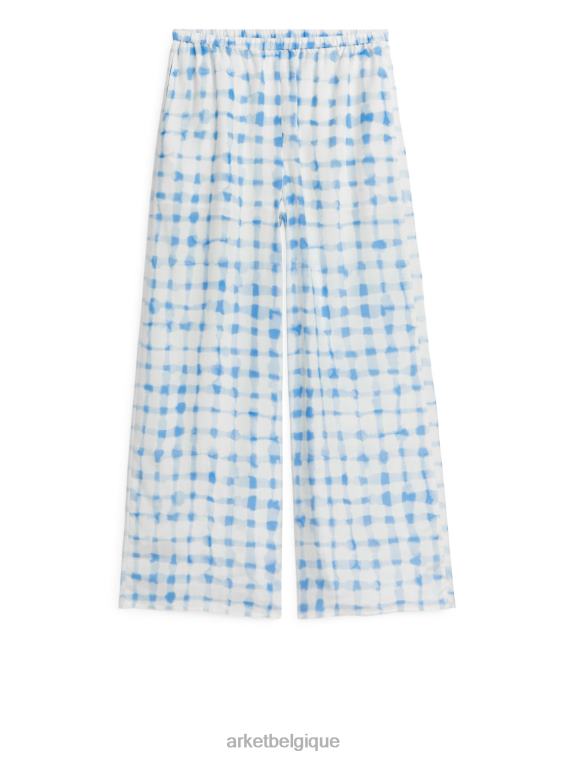 ARKET pantalon large en satin femmes blanc bleu T46DR181 vêtements