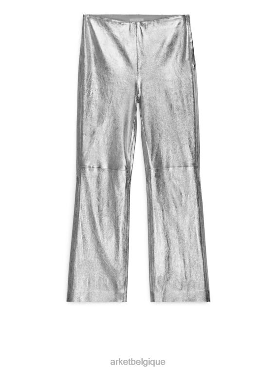 ARKET pantalon raccourci en cuir stretch femmes argent T46DR219 vêtements