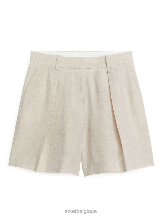ARKET short en lin taille haute femmes beige T46DR174 vêtements