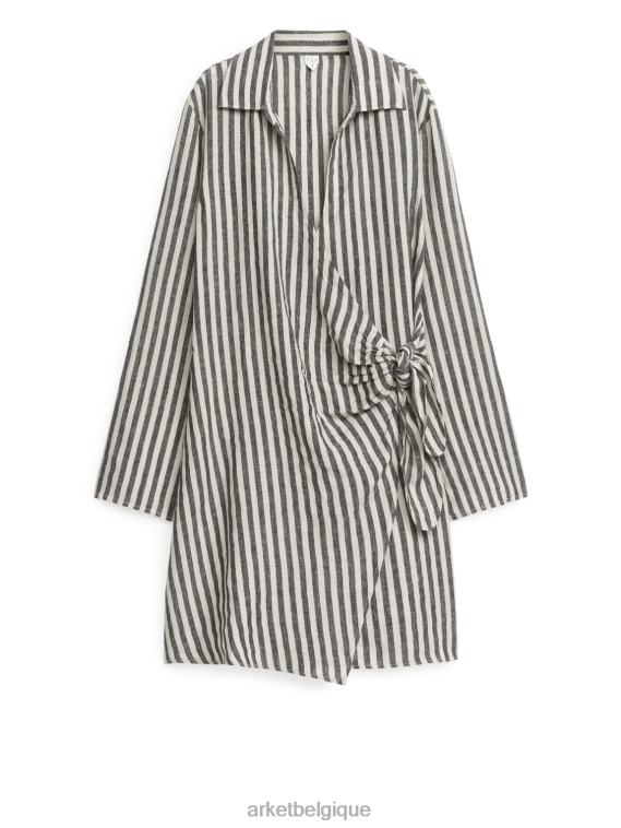 ARKET robe portefeuille en lin femmes noir blanc T46DR81 vêtements