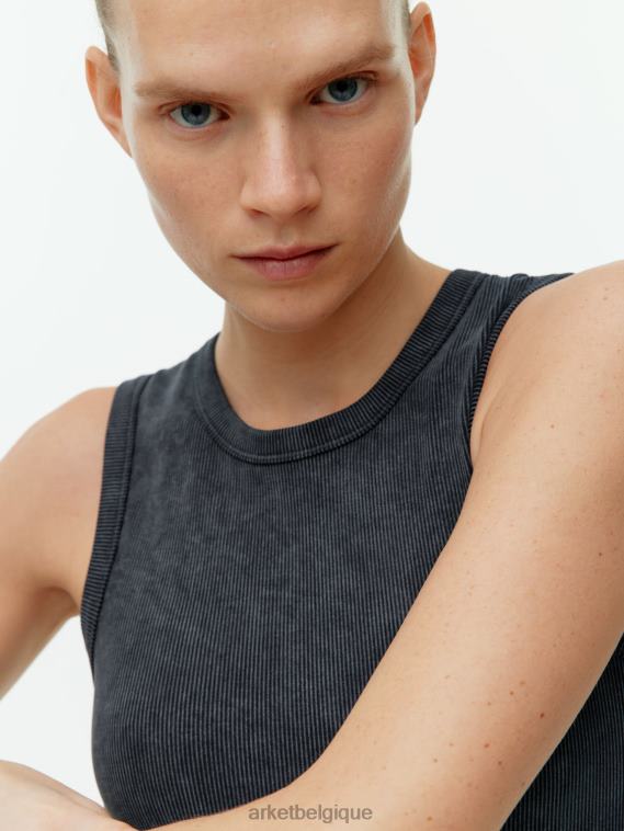 ARKET débardeur côtelé sans couture femmes noir délavé T46DR507 vêtements