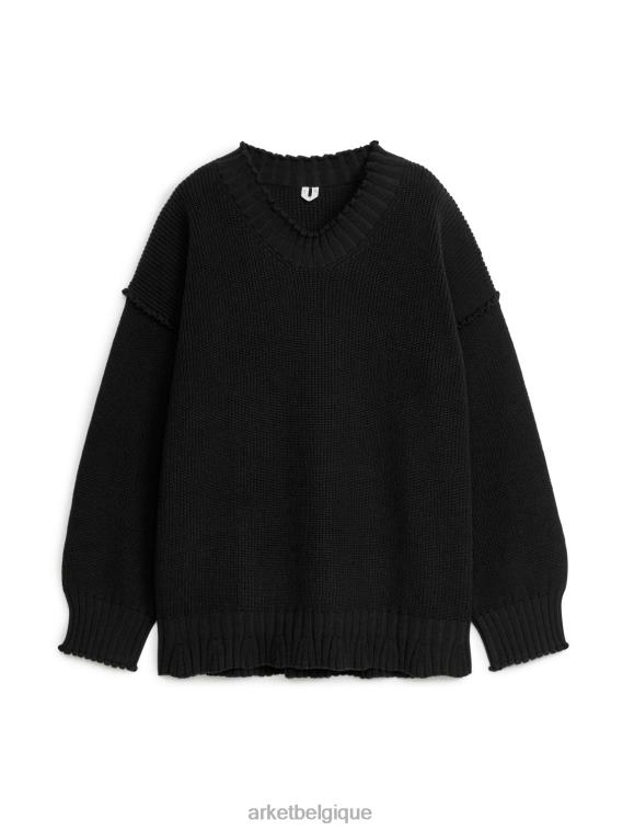 ARKET pull en coton à bords festonnés femmes noir T46DR422 vêtements