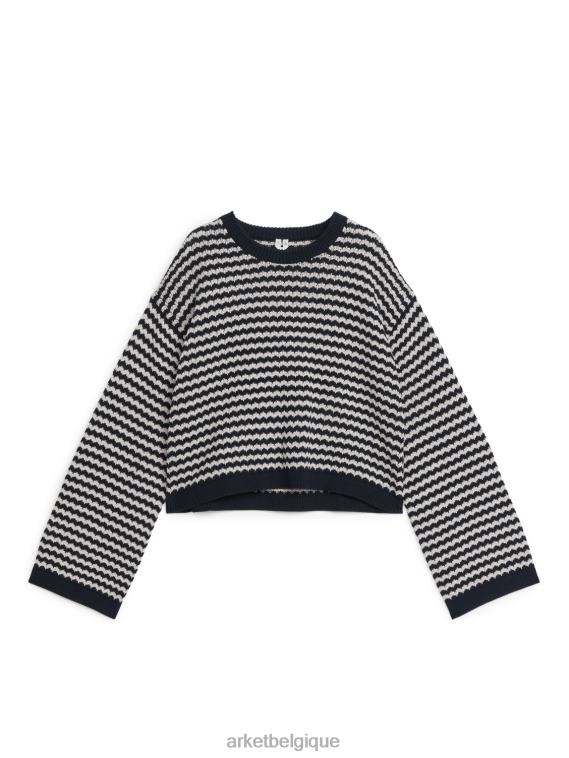 ARKET pull en coton femmes bleu foncé/blanc T46DR394 vêtements