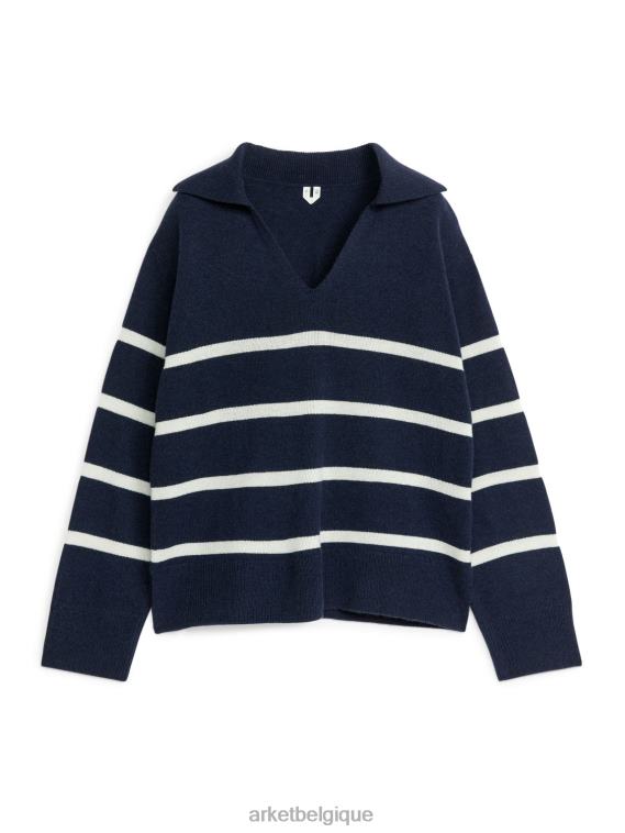 ARKET pull en laine et cachemire femmes bleu foncé/blanc T46DR421 vêtements