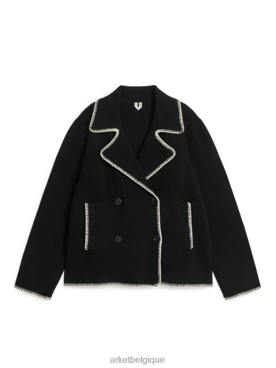 ARKET veste en maille à coutures contrastantes femmes noir/blanc cassé T46DR415 vêtements
