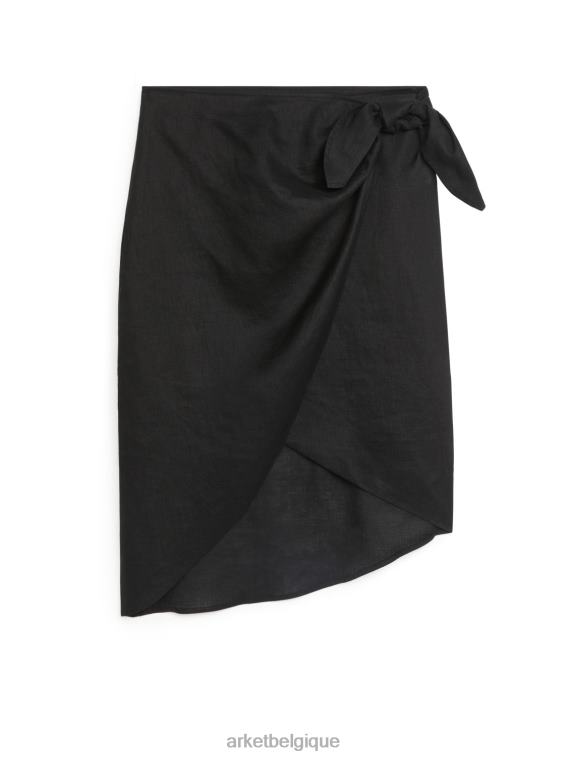 ARKET jupe portefeuille en lin femmes noir T46DR261 vêtements
