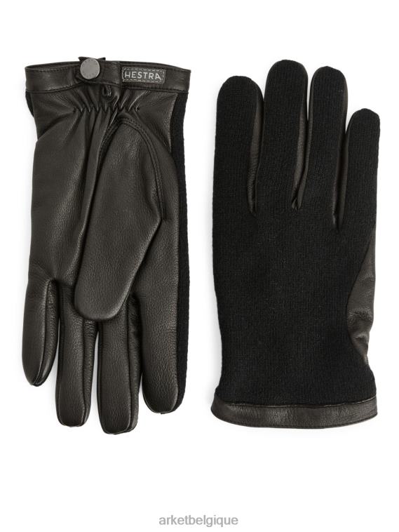 ARKET gants en tricot de laine et cuir Hestra Hommes noir T46DR1318 accessoires