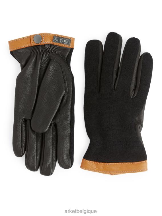 ARKET gants tricotés en laine et peau de cerf Hestra Hommes noir/beige T46DR1323 accessoires