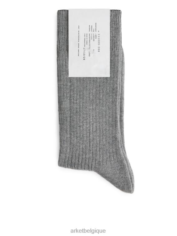 ARKET chaussettes côtelées en coton supima Hommes gris mélangé T46DR1243 vêtements