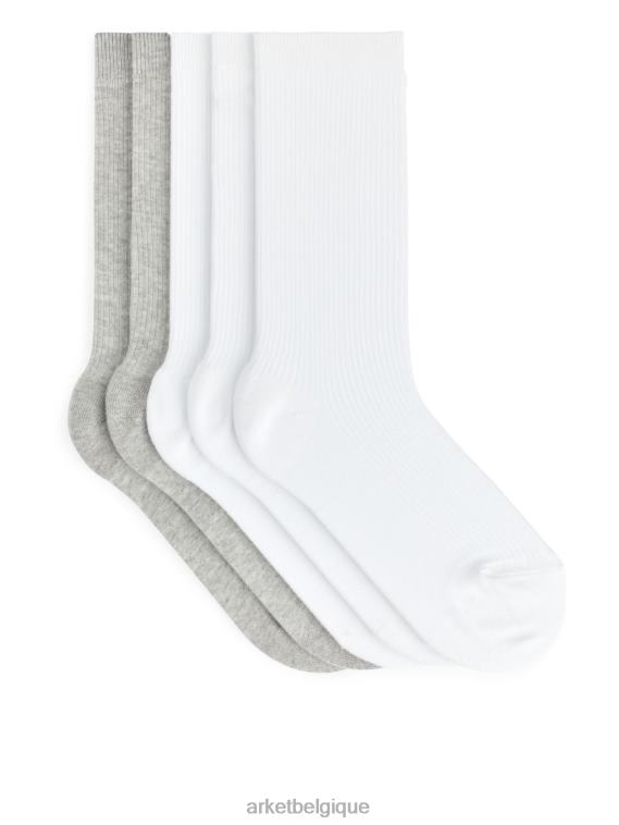 ARKET chaussettes en coton côtelé lot de 5 Hommes Blanc gris T46DR571 vêtements