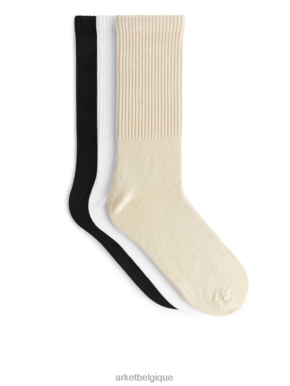ARKET chaussettes sportives en coton lot de 3 Hommes beige/blanc/noir T46DR568 vêtements