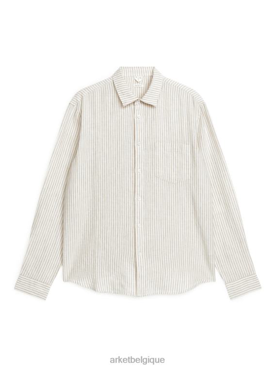 ARKET chemise en lin coupe classique Hommes beige/blanc T46DR941 vêtements