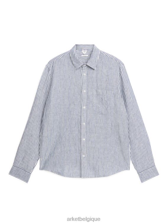ARKET chemise en lin coupe classique Hommes bleu blanc T46DR940 vêtements