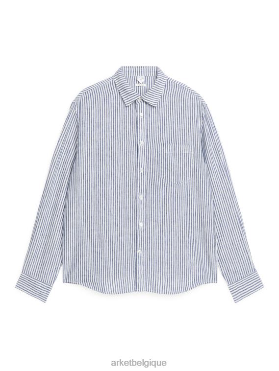 ARKET chemise en lin coupe classique Hommes bleu blanc T46DR940 vêtements