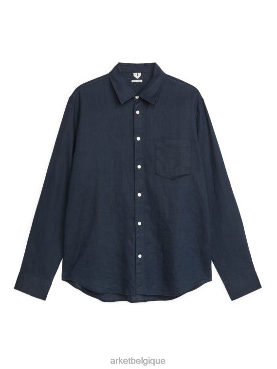 ARKET chemise en lin coupe classique Hommes bleu foncé T46DR944 vêtements
