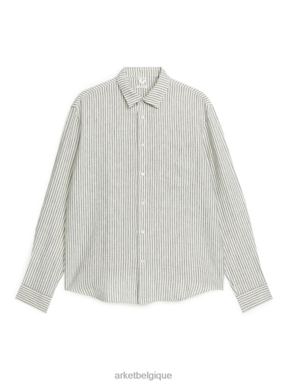 ARKET chemise en lin coupe classique Hommes vert kaki/blanc T46DR942 vêtements