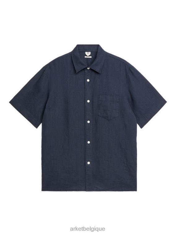 ARKET chemise en lin à manches courtes Hommes bleu foncé T46DR931 vêtements