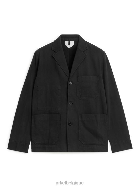 ARKET blazer décontracté en coton et lin Hommes noir T46DR1148 vêtements