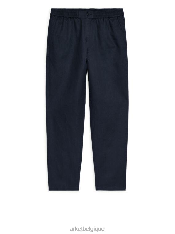 ARKET pantalon en lin à cordon de serrage Hommes bleu foncé T46DR1055 vêtements