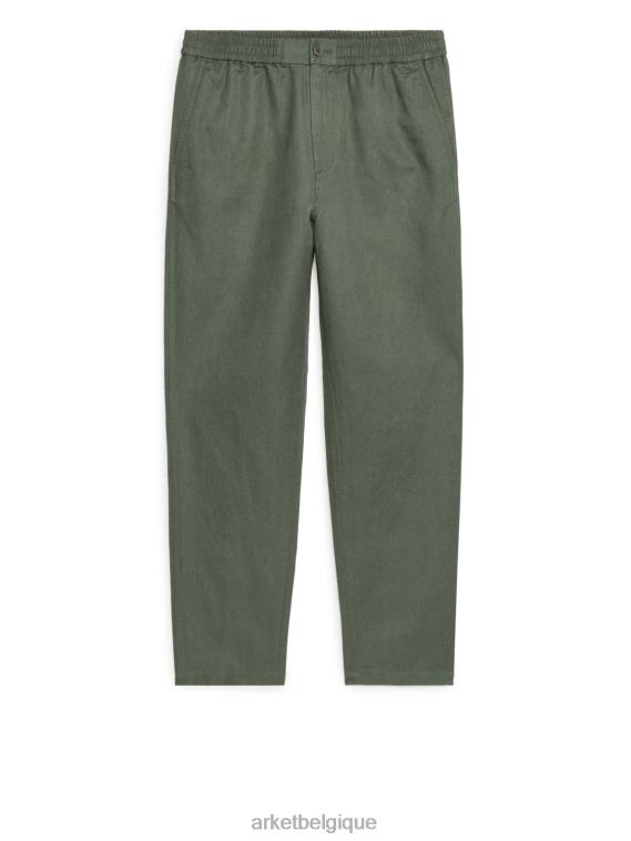 ARKET pantalon en lin à cordon de serrage Hommes vert kaki T46DR1052 vêtements