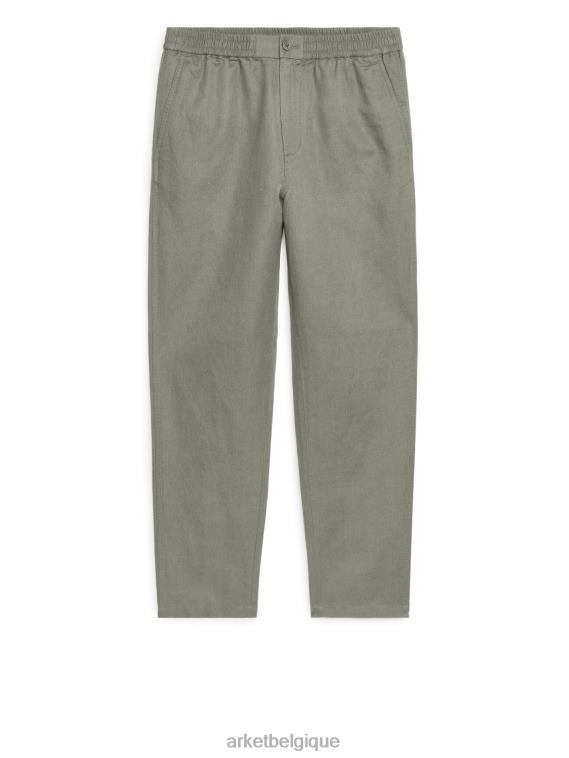 ARKET pantalon en lin à cordon de serrage Hommes vert kaki T46DR1056 vêtements