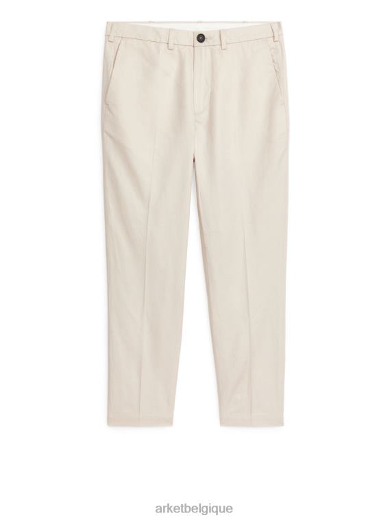 ARKET pantalon raccourci en coton et lin Hommes blanc cassé T46DR1060 vêtements