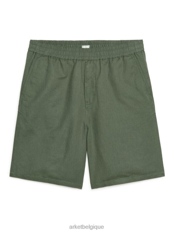 ARKET short en coton et lin à cordon de serrage Hommes vert kaki T46DR1122 vêtements