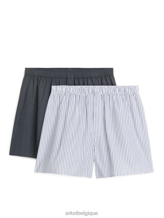 ARKET boxers en coton tissé, lot de 2 Hommes bleu foncé/rayé T46DR1232 vêtements