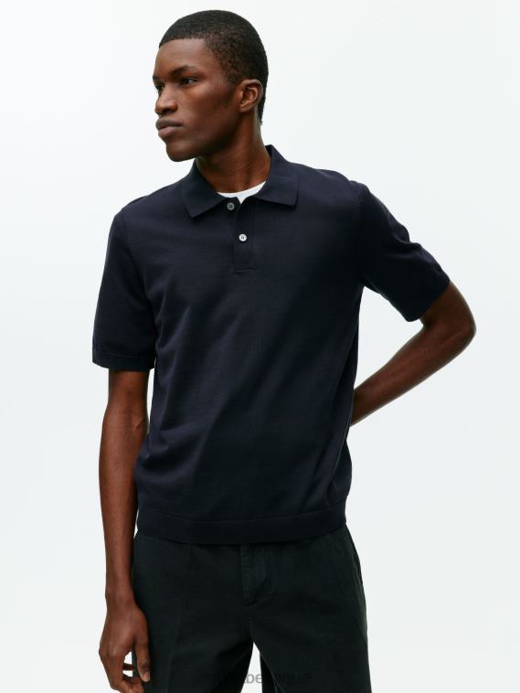 ARKET polo en soie et coton Hommes bleu foncé T46DR1046 vêtements