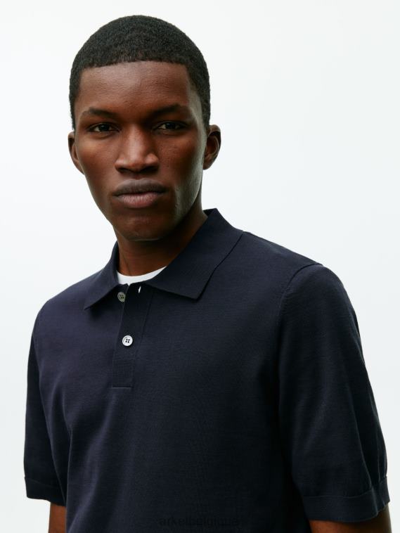 ARKET polo en soie et coton Hommes bleu foncé T46DR1046 vêtements