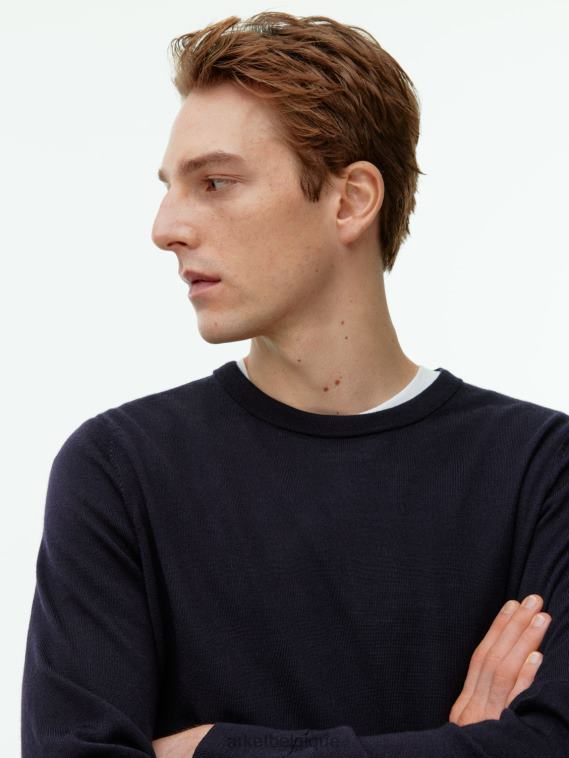 ARKET pull en laine mérinos fine Hommes bleu foncé T46DR1195 vêtements