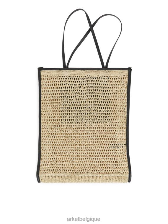 ARKET sac en paille à détails en cuir unisexe beige/noir T46DR748 Sacs