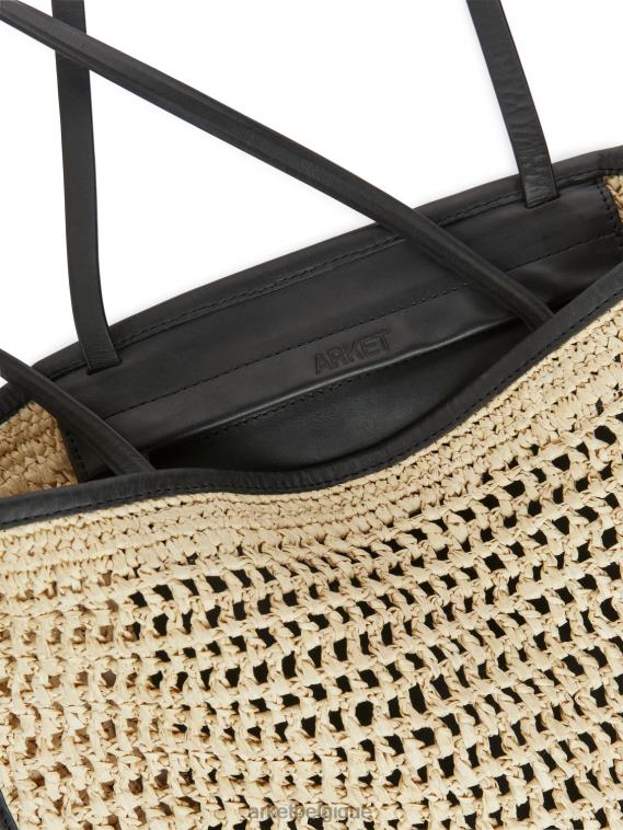 ARKET sac en paille à détails en cuir unisexe beige/noir T46DR748 Sacs