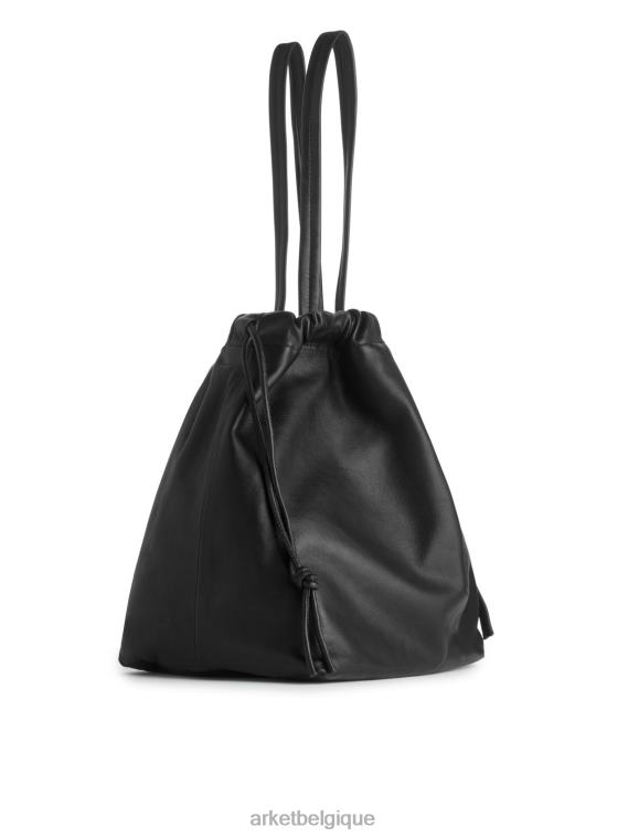 ARKET sac fourre-tout en cuir à cordon coulissant unisexe noir T46DR746 Sacs