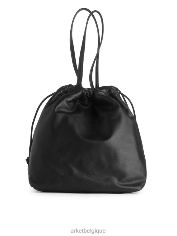 ARKET sac fourre-tout en cuir à cordon coulissant unisexe noir T46DR746 Sacs