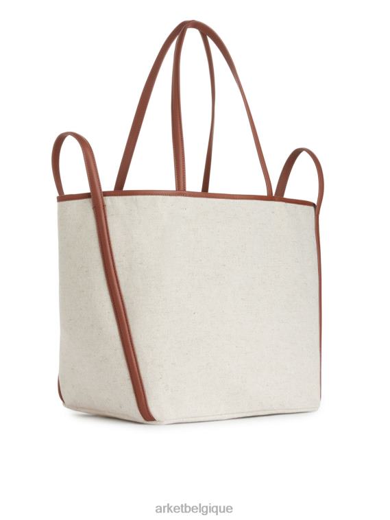 ARKET sac à main en toile à détails en cuir unisexe blanc cassé/cognac T46DR750 Sacs