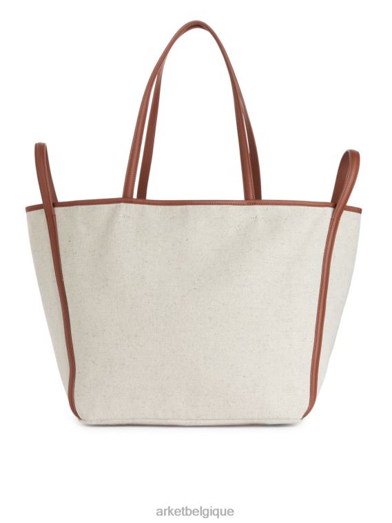 ARKET sac à main en toile à détails en cuir unisexe blanc cassé/cognac T46DR750 Sacs